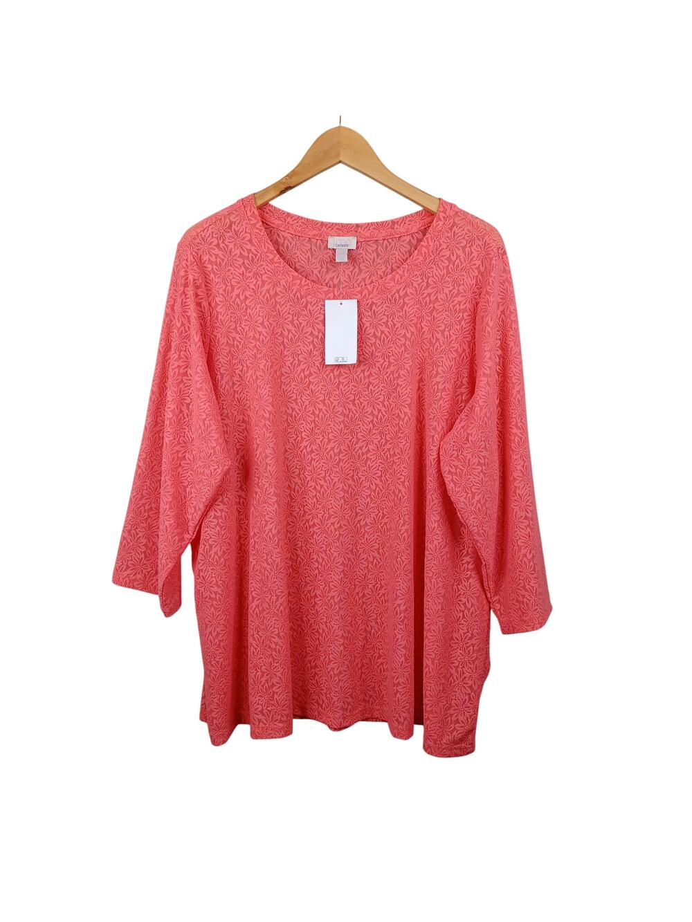 LOGO Layers Lori Goldstein Orange Mesh Top Plus 2X Semi Sheer Floral Stretch NWT